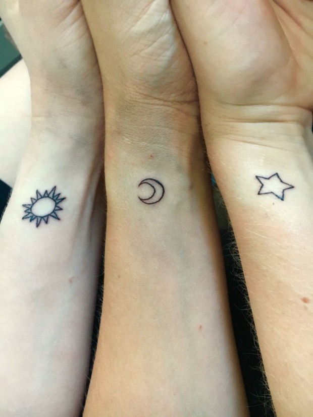 Moon and stars small friendship tattoo ideas depicted in charming designs