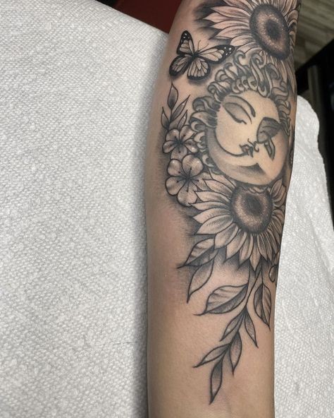 Engraved moon and sun tattoo ideas for a celestial connection